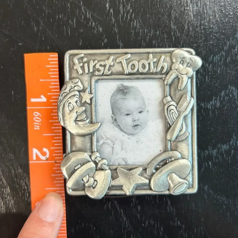 Vtg Mini Silver tone Metal Babys First Tooth- 2.5x2.5